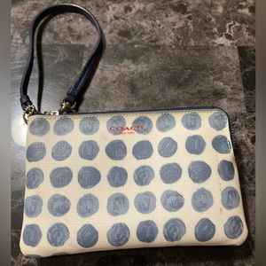 Coach wristlet. Authentic. White with blue polka dots